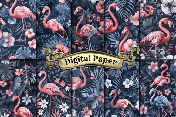 Download Preppy Tropical Flamingo Digital Paper - Flamingo digital paper Collection