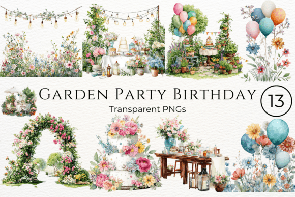 Download Garden Party Birthday Watercolor Clipart - Birthday Collection