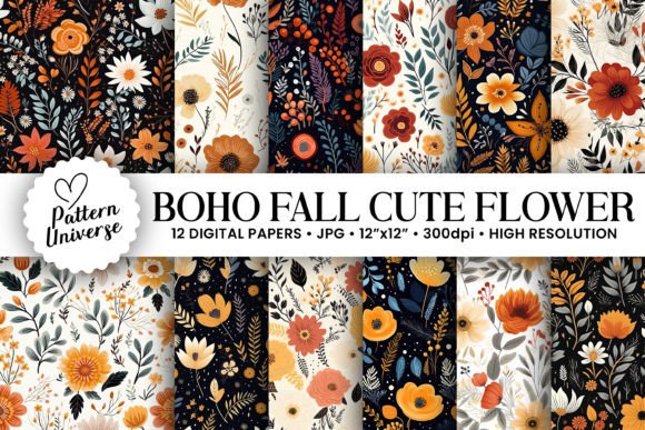 Download Boho Fall Cute Flowers Seamless Patterns - Fall Collection