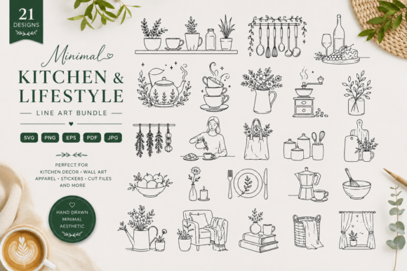 Download Cozy Kitchen Line Art Bundle - Kitchen Collection