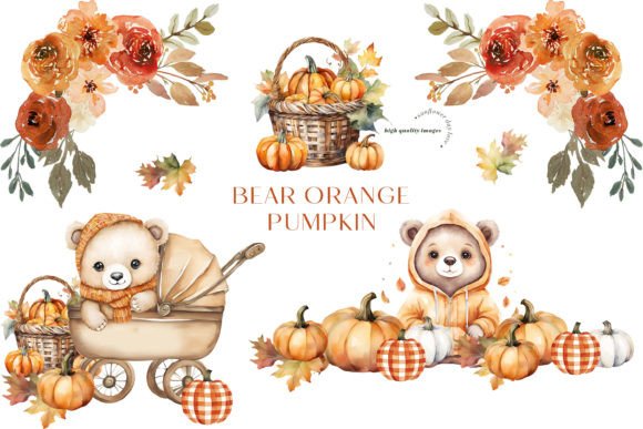 Download Fall Cute Bear Rustic Pumpkin Clipart - Fall Collection