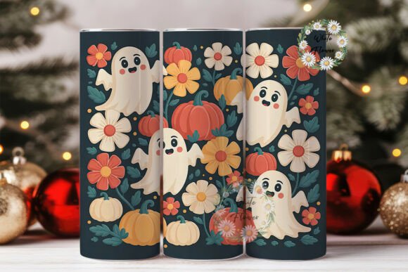 Download Cute Ghosts &amp; Fall Flowers 20oz Tumbler - Fall Collection