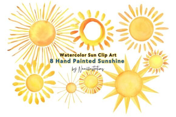 Download Sun Watercolor Clip Art Hand Painted - Painted Collection