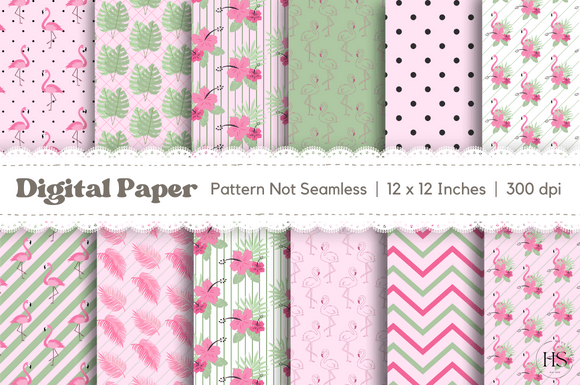 Download 12 Pink Tropical Flamingo Digital Paper - Flamingo digital paper Collection
