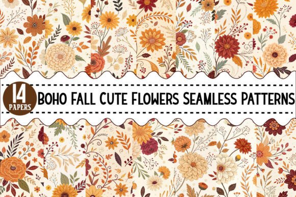 Download Boho Fall Cute Flowers Seamless Patterns - Fall Collection