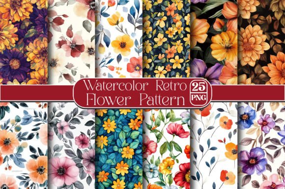 Download Watercolor Retro Flower Pattern - Retro flower pattern Collection