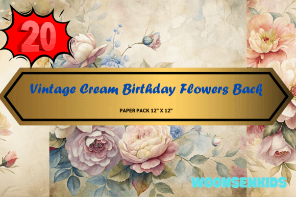 Download 20 Vintage Cream Birthday Flowers Background Watercolor Png Kdp Digital Paper - Birthday Collection