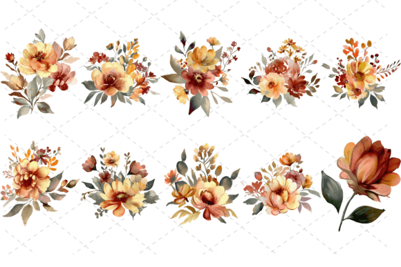 Download 10 Watercolor Vintage Fall Flowers - Fall Collection